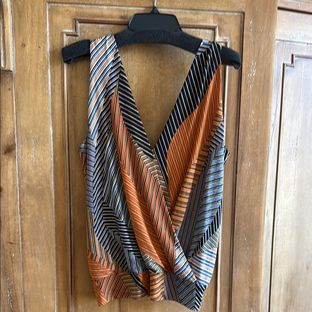 Veronica M Orange and Blue Sleeveless Wrap Tank Top